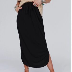 Three Birds Nest Drawstring Maxi Skirt